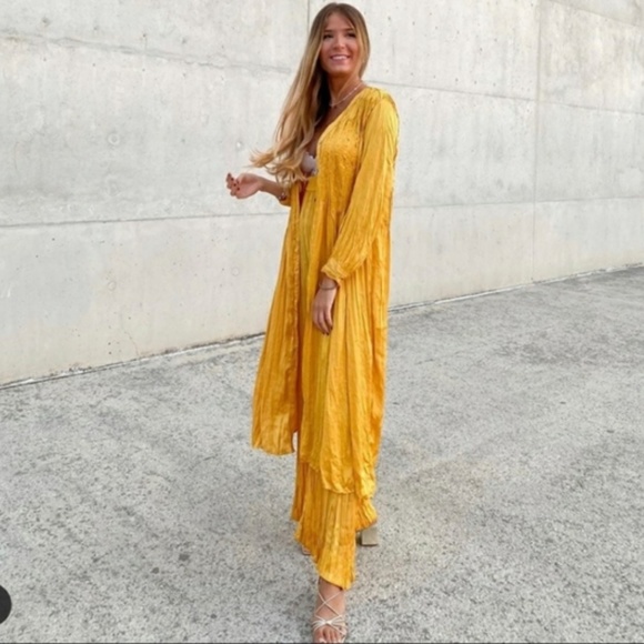 “set” Zara Mustard Wrinkle Look Dress /Pants NWT - Picture 16 of 16